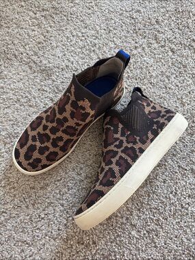 Rothy’s Leopard Knit Slip-On Sneakers - Brown/Tan size 7